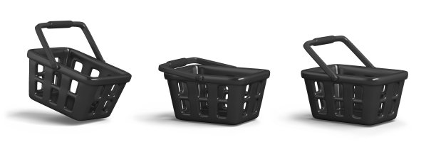 白色背景上孤立的黑色购物篮，3D渲染插图图片下载