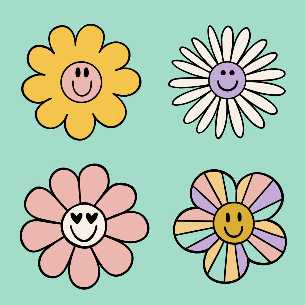 一套复古风格的花图片下载