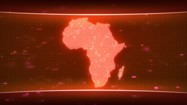 非洲地图剪影轮廓线点三角形通信，互联网技术概念。图片下载