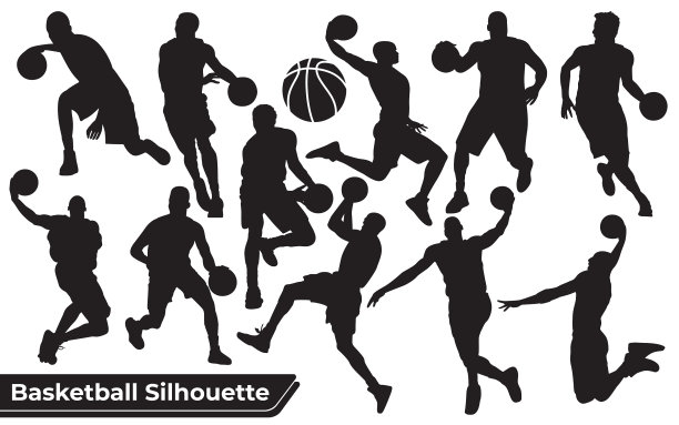 黑人篮球运动员剪影的集合图片下载