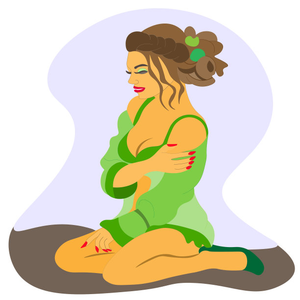 穿着绿色衣服的女孩跪着坐着图片下载