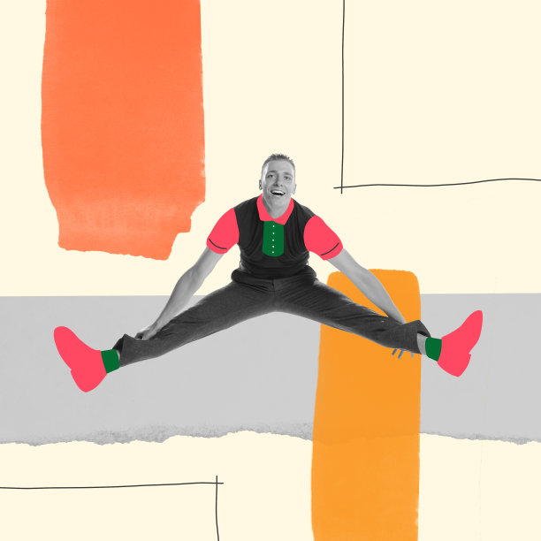 当代艺术拼贴。快乐，时髦的年轻人跳舞，蹦蹦跳跳，玩得很开心图片下载