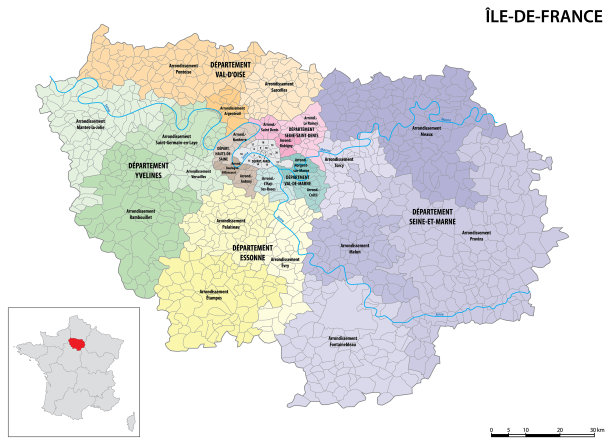 法兰西岛的详细行政地图图片下载