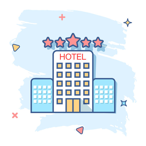 卡通酒店图标在漫画风格的塔标志图片下载