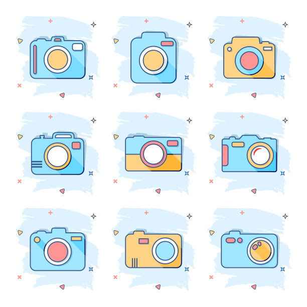 卡通照片相机设置图标在漫画风格图片下载