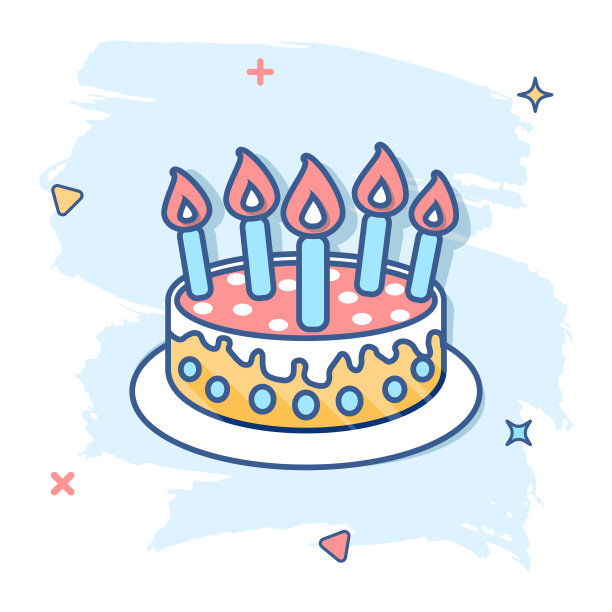 卡通蛋糕与蜡烛图标在漫画风格的派图片下载