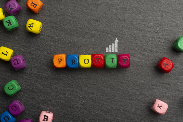 利润概念:用彩色木模制作的利润字图片下载