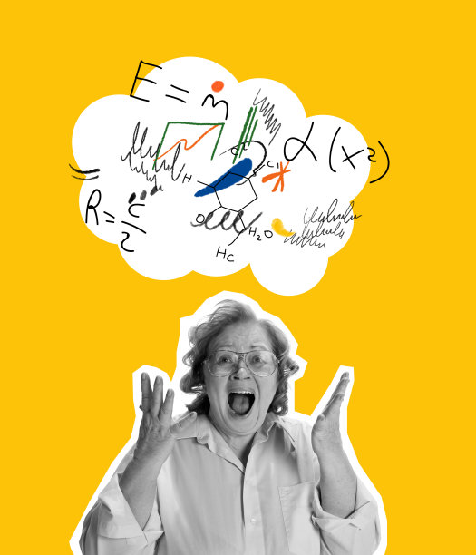 严肃的女人，天才科学家或穿着复古服装的老板思考，产生新想法。源源不断的知识，数字，公式图片下载