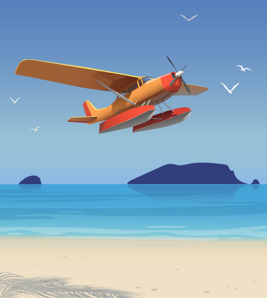 一架水上飞机飞过海滩图片下载