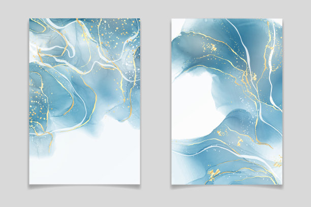 青色海军蓝液体大理石水彩底色图片下载