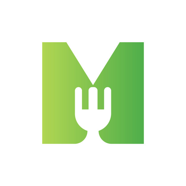 字母餐厅标志结合叉子图标。图片下载