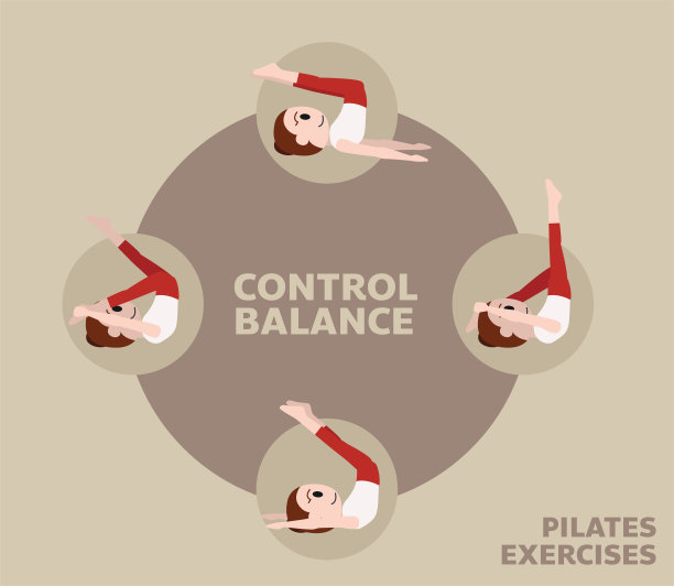 普拉提动作练习控制平衡可爱的卡通矢量插图图片下载