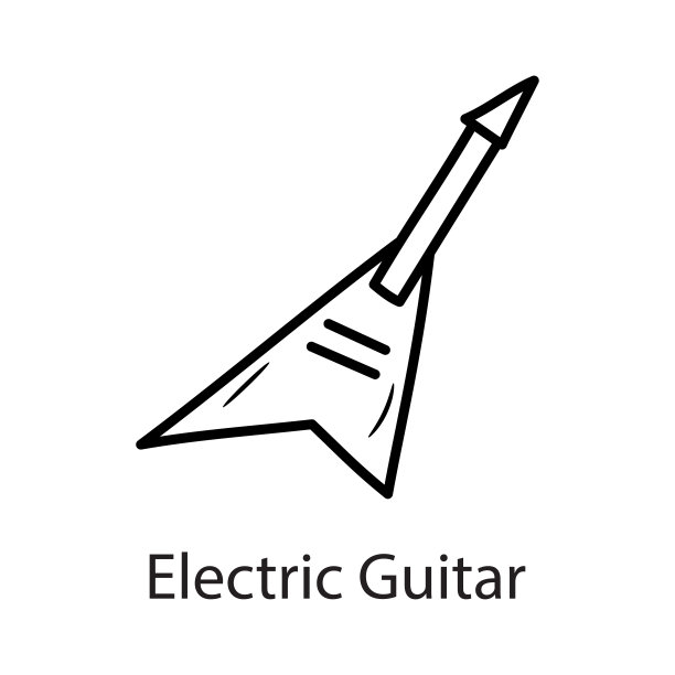 电吉他轮廓图标设计插图。音乐符号在白色背景EPS 10文件图片下载