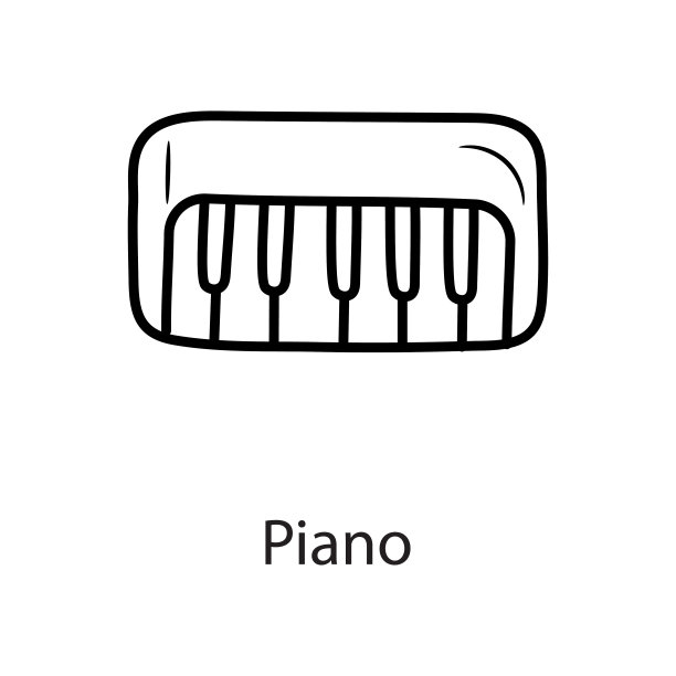钢琴轮廓图标设计插图。音乐符号在白色背景EPS 10文件图片下载
