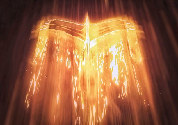 一只火鸟在黑暗中拍打翅膀的3D插图图片下载