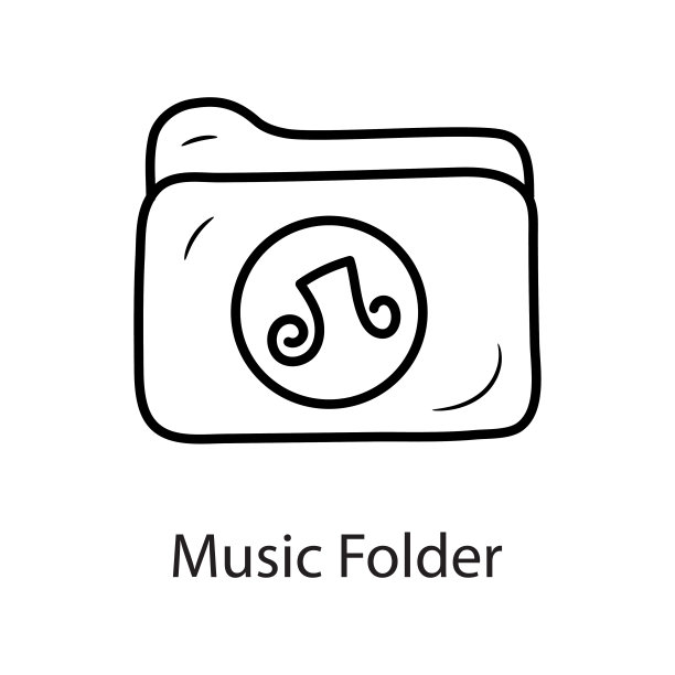 音乐文件夹大纲图标设计插图。音乐符号在白色背景EPS 10文件图片下载