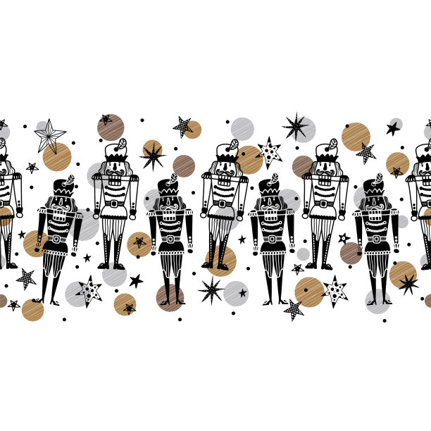 圣诞水平矢量无缝胡桃夹子图案。图片下载