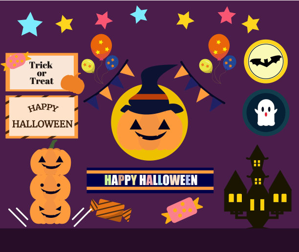 万圣节的标题，标题设计。标题模板集。矢量图图片下载