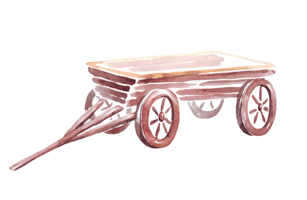 木制马车。水彩剪纸艺术图片下载