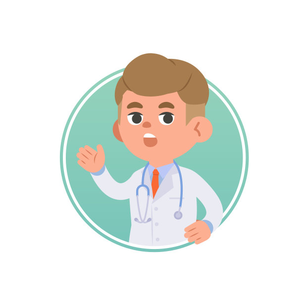 一个男人医生头像在圆形图标设计人物卡通插图矢量在白色背景。医学的概念图片下载