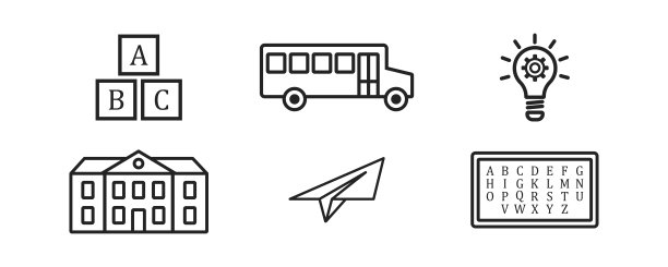 小学图标集。学习用品。学习简单的元素。矢量插图。教育的迹象。图片下载