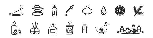 芳香疗法的图标集。替代医学。图片下载