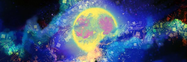 幻想宽尺寸插图满月，星星和神秘的极光闪耀在七夕节的夜空图片下载