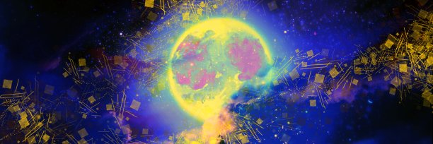 幻想宽尺寸插图满月，星星和神秘的极光闪耀在七夕节的夜空图片下载