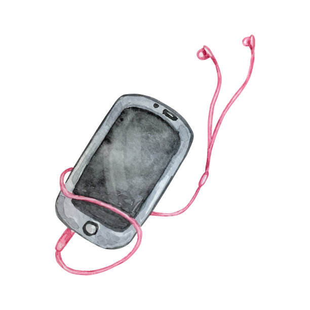 配有耳机的水彩手机图片下载