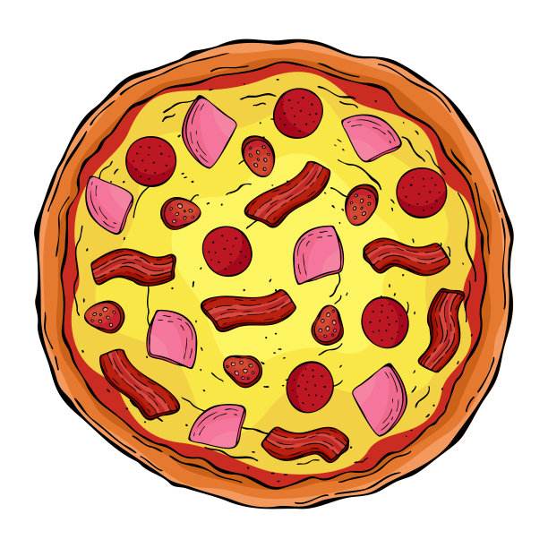 线艺术彩色肉类爱好者的披萨孤立在白色背景图片下载