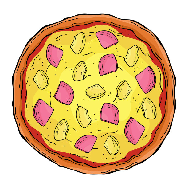线条艺术彩色夏威夷披萨孤立在白色背景图片下载