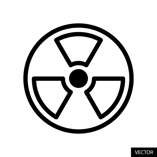 辐射危害标志，放射性警告标志矢量图标在白色背景上孤立的线风格设计。可编辑的中风。图片下载