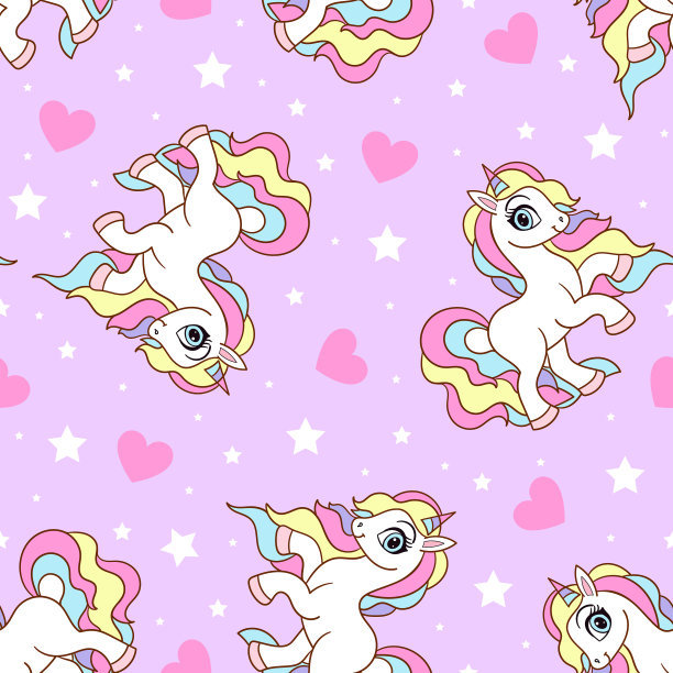 有独角兽和心形的无缝图案图片下载