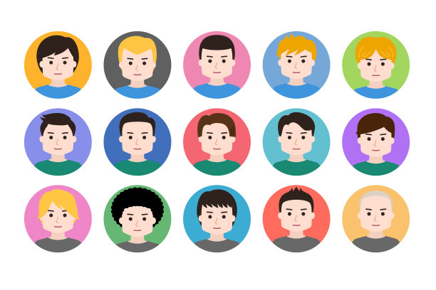 头像组的人卡通面孔。矢量插图被隔离在透明背景上。图片下载