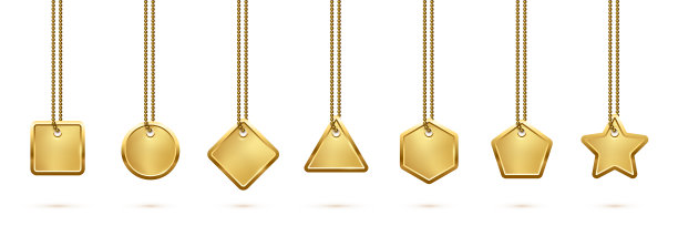 金牌套装，3d金项链与徽章的方圆矩形星形图片下载