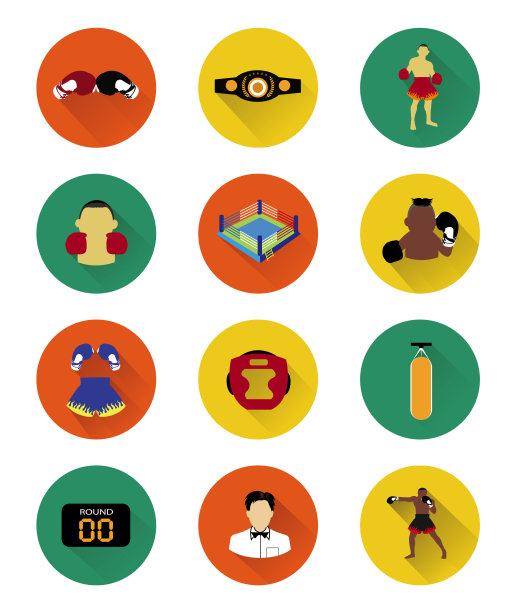 圆形图标的现代平拳图标设置与长阴影效果图片下载