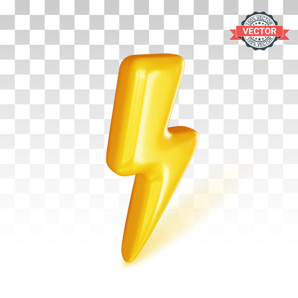 闪电图标。雷雨、电、电池或电动汽车的概念标志。透明背景上逼真的3D矢量插图图片下载