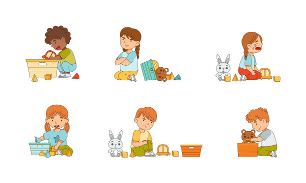 快乐和暴躁的孩子们玩着玩具图片下载