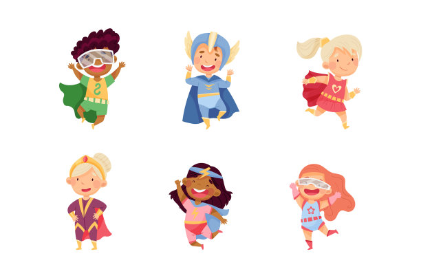 孩子们穿着伪装成超级英雄的服装图片下载