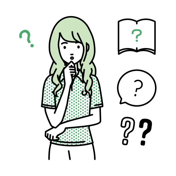 一个穿着polo衫的女人拿着一个问题站在那里，她的手指放在下巴上的问号图片下载