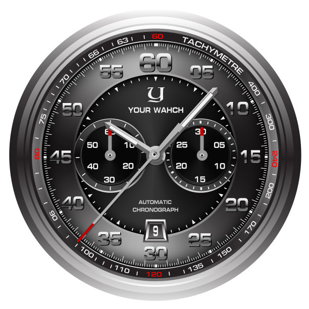 现实的黑色时钟面腕表计时图片下载