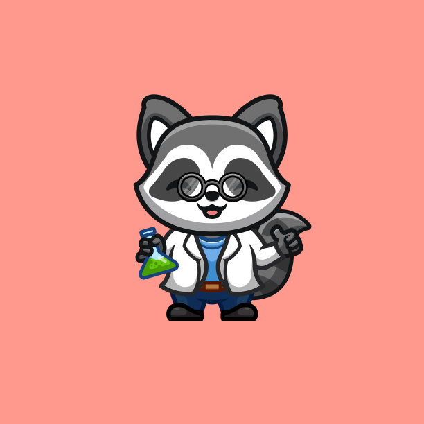 浣熊科学家可爱的创意卡哇伊卡通图片下载