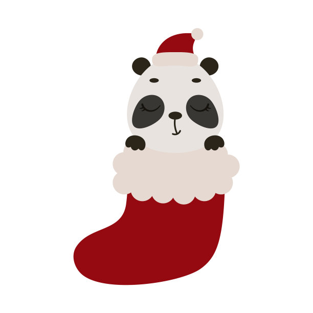 可爱的小熊猫在圣诞袜卡通图片下载