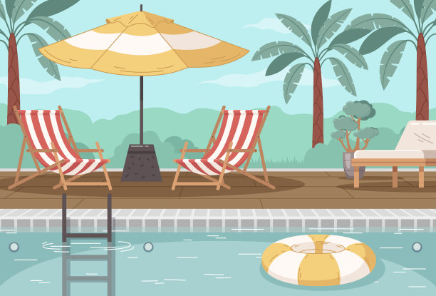 户外游泳池卡通背景图片下载