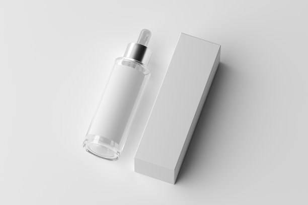 3d渲染清晰的玻璃滴管瓶和盒子模型与设计的地方图片下载