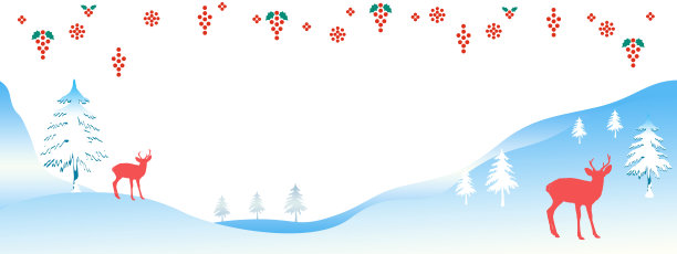 鹿和水果，雪景背景插画图片下载