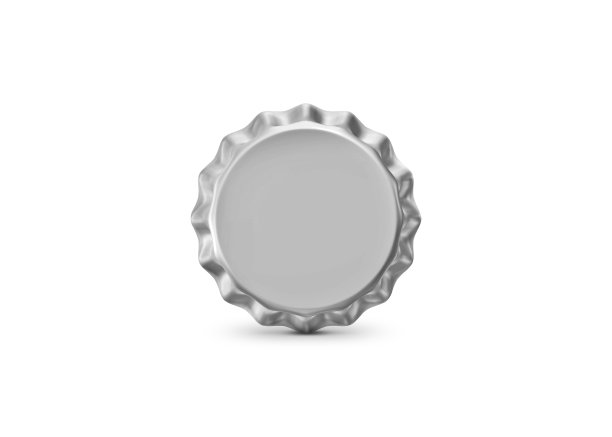 在白色背景上使用弯曲的金属啤酒帽。三维渲染图片下载