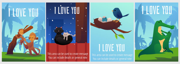 爱你的卡片，上面有动物妈妈和图片下载