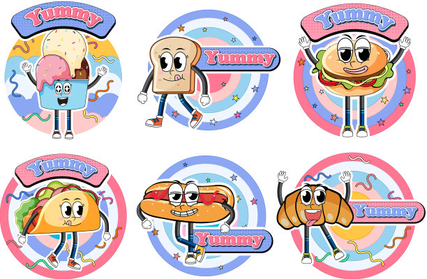 一套食品标志与文字图标图片下载