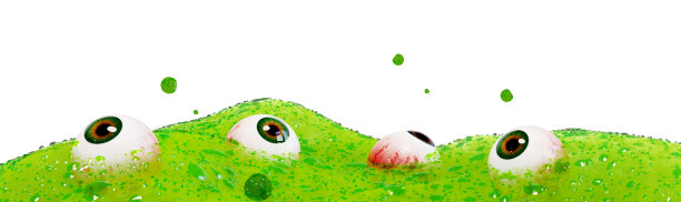 带有眼球的冒泡绿色液体，3d渲染。绿色有毒液体和人的眼睛，隔离在白色背景上。女巫的坩埚，巫术的概念。万圣节3d插图图片下载